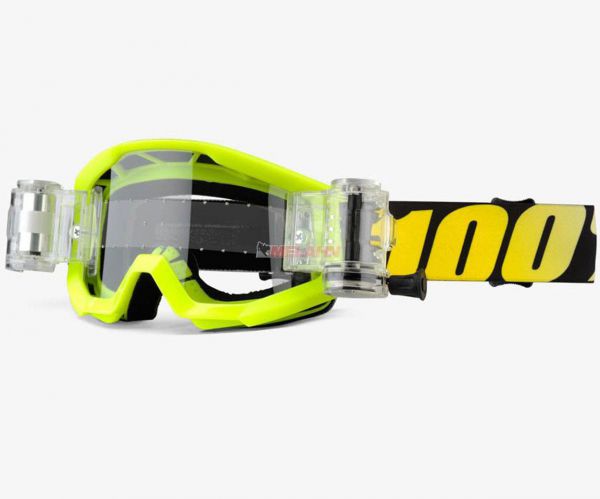 100% Kids Brille: Strata Junior Mud/SVS Roll-Off-System, neon-gelb