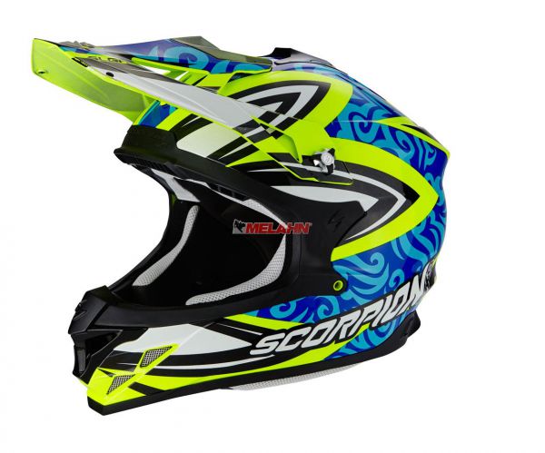 SCORPION Helm: VX-15 Evo Air Revenge, neon gelb/blau/schwarz