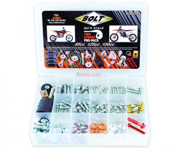 BOLT Schraubenset Pro Pack inklusive Auspuffteile für KTM 2-Takt 85-150 SX/EXC 98-, 180-teilig