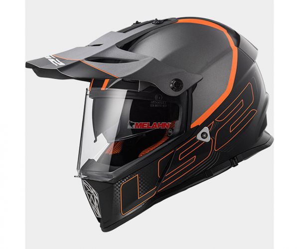 LS2 Helm: MX 436 Pioneer, Element, matt titan/orange/schwarz, Größe XXL