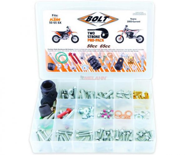 BOLT Schraubenset Pro Pack inklusive Auspuffteile KTM 2-Takt 50/65 SX 02-, 180-teilig