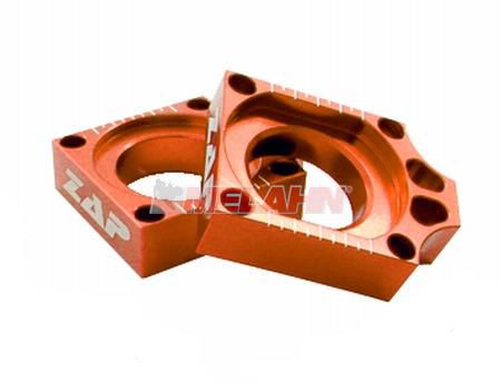 ZAP Aluminium-Achsblöcke (Paar) für KTM SX 98-12 / EXC 98- / Husaberg/HVA, orange