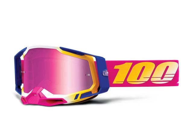 100% Brille: Racecraft 2 Mission, weiß/gelb/blau, pink verspiegelt