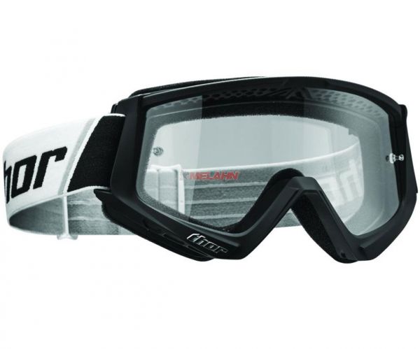 THOR Combat Solid Goggle Motocross MTB MX Enduro Cross Brille, klares Glas, schwarz