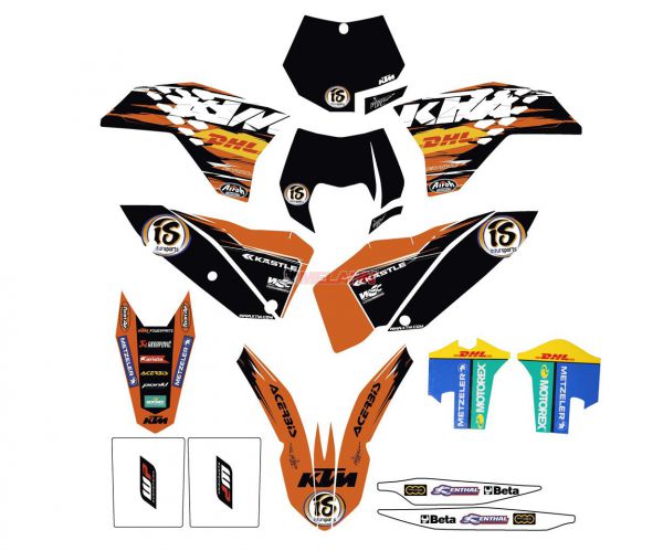 KTM Factory Dekor-Kit, schwarze Tafeln, SX 07-10 / EXC 08-11