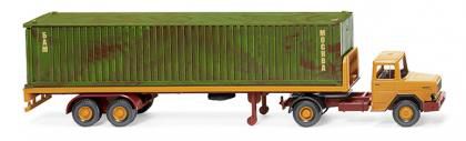 WIKING Magirus Deutz Eckhauber Flachpritschensattelzug mit 40ft Container, orange