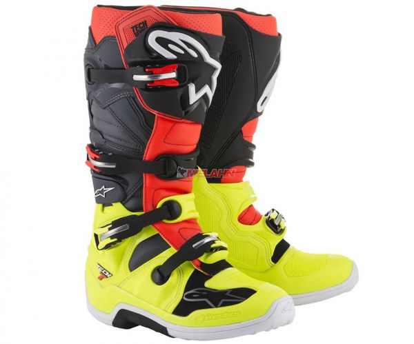 ALPINESTARS Stiefel: Tech 7, neongelb/neonrot/grau