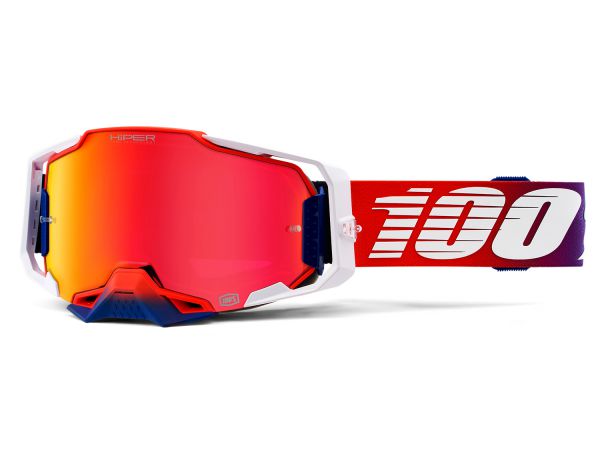 100% Brille: Armega Hyper Factory, rot/weiß/blau rot verspiegelt