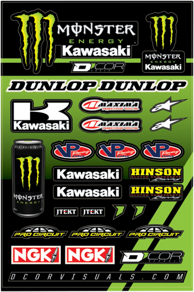 DCOR Sponsor Aufkleber-Kit (46x30cm): Kawasaki Factory/Monster Energy, 26-teilig