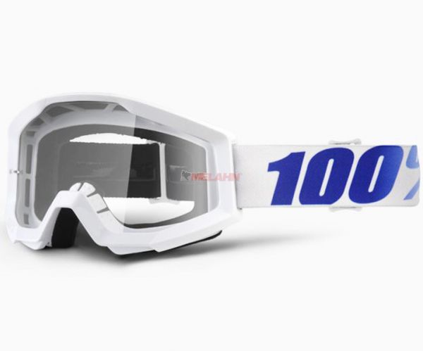 100% Strata Equinox Goggle Motocross MTB MX Enduro Cross Brille, klares Glas, weiß/blau