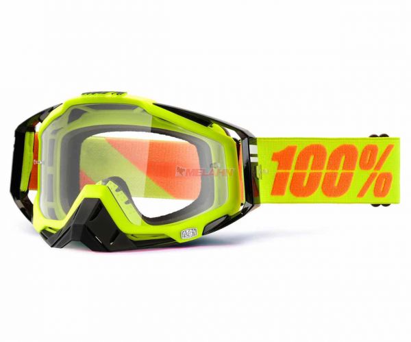 100% Racecraft Neon Sign Goggle Motocross MTB MX Enduro Cross Brille, klares Glas, neon-gelb