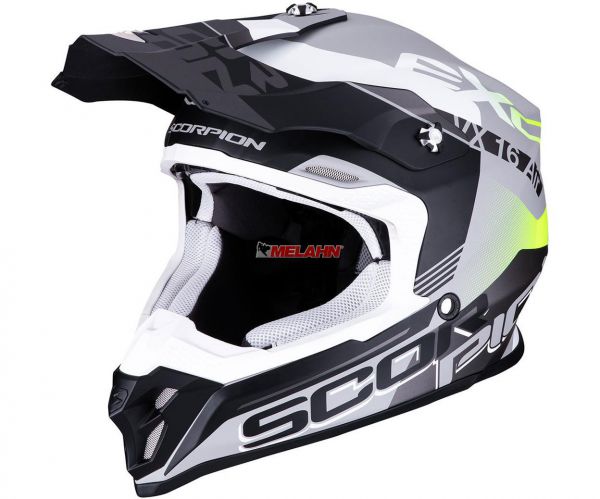 SCORPION Helm: VX-16 Air Arhus, silber matt/neon schwarzgelb