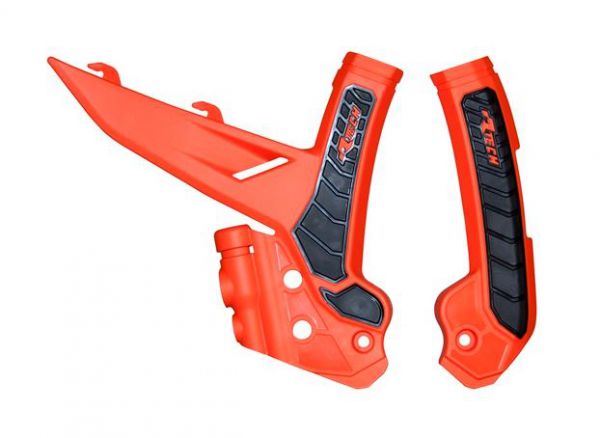 R-TECH Rahmenschützer (Paar): X-Grip für KTM SX 2023- / EXC 2024-, orange/schwarz