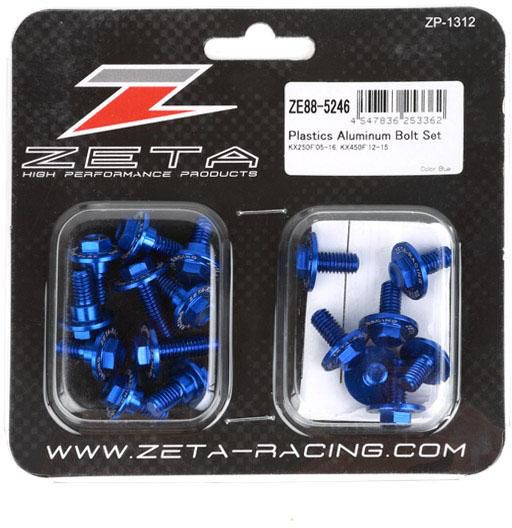 ZETA Aluminium-Schrauben Plastikteile (17 Stück) Kawasaki KXF 250 13-16 / 450 12-15, blau